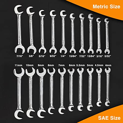 Mini Double Open End Wrench Set Metric and SAE 20 Pcs - style: Metric & SAE (Double Open End)