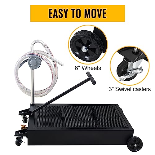 25 Gallon Oil Drain Pan Low Profile Oil Drain Tank Large Capacity Oil Change Pan with Foldable Hand, Pump, Hose, Swivel Casters Wheels Fit for Car, SUV, Trucks Oil Change Black - color: Black, size: 25 Gallon Manual Pump