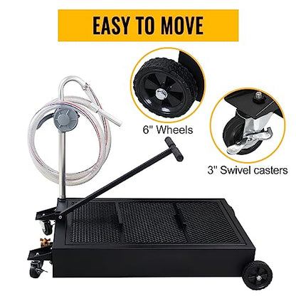 25 Gallon Oil Drain Pan Low Profile Oil Drain Tank Large Capacity Oil Change Pan with Foldable Hand, Pump, Hose, Swivel Casters Wheels Fit for Car, SUV, Trucks Oil Change Black - color: Black, size: 25 Gallon Manual Pump