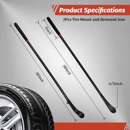 39 Inch Tire Mount and Demount Iron, 40Cr Forged Steel Tire Changing Bar with Anti-Vibration Handle for Tubeless Tires, Truck, Auto, Off-Road, Tractor - Manual Tire Changer Tool 2PCS
