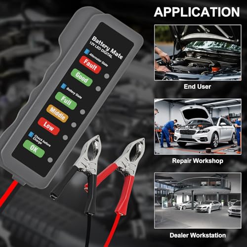 12V car Battery Tester, Alternator Tester Automotive,Battery Checker, Analyzer to Check alternator & Battery Charging System,LED Indication (A) - color: A