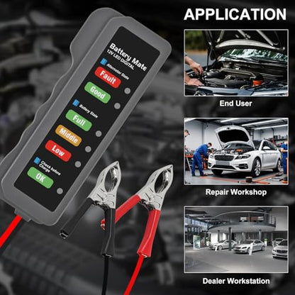 12V car Battery Tester, Alternator Tester Automotive,Battery Checker, Analyzer to Check alternator & Battery Charging System,LED Indication (A) - color: A