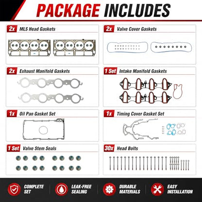 5.3L V8 LS Engine Full Gasket Kit With Head Bolts 2002-2006 - color: QH-DTB-GM5300-001