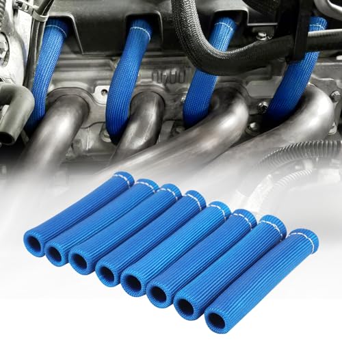 8PCS Spark Plug Wire Heat Shield Sleeve 6 Inch for SBC BBC 350 454 Ls1/Ls2 - color: Blue