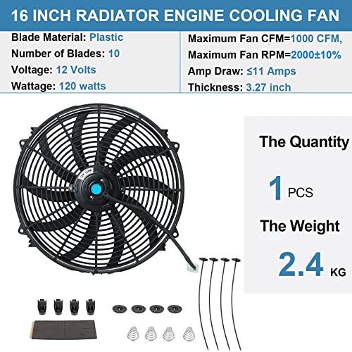 16 Inch Universal Slim Fan Push Pull Electric Radiator Cooling Fan - size: 16inch 120W