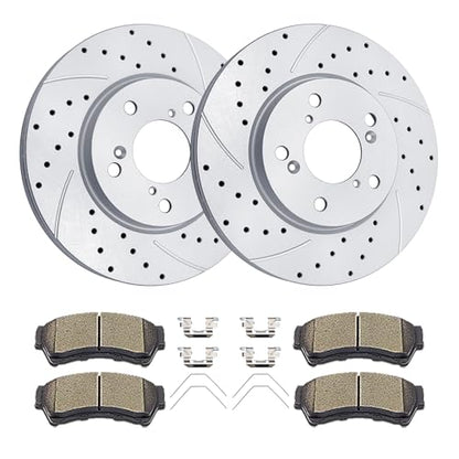 Acinoparts Front Brake Kit Drilled and Slotted Rotors Ceramic Brake Pads - size: ABK00802