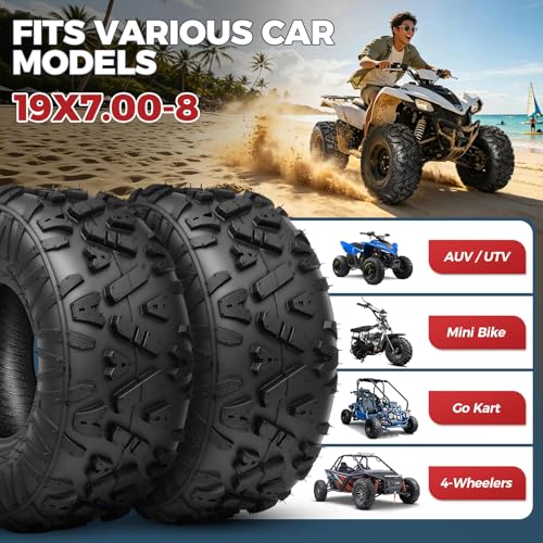 PROPARTS 19x7-8 ATV/UTV Tires 4-Ply 19x7x8 19-7-8 All Terrain Off-Road Mini Bike Tire for Mud, Sand Rock and Trail, Tubeless, Set of 2 - size: 19x7x8