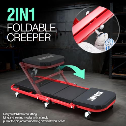 ‎DNA MOTORING TOOLS-00186 40 Inches 2 IN 1 Rolling Folding Car Creeper/Seat, 6 Pcs 2" Casters, 150kg Weight Capacity, Red - color: Red, size: 40 Inches