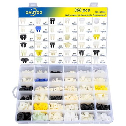 360pcs Nylon Grommet Nut Assortment for Automotive Body Bumper Fender Liner Grille Headlamp License Plate Door Panel Trim Nuts