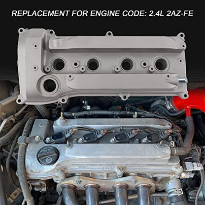 JDMSPEED New Engine Valve Cover 11201-28033 11201-28014 Replacement For Toyota RAV4 Camry Solara Harrier Highlander Kluger Tarago Scion tC xB 1AZ 2AZ 2001-2015 2.4L Silver
