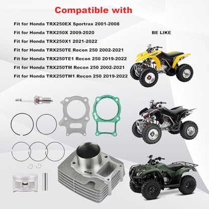 72MM Big Bore Cylinder Piston Ring Top End Kit Compatible with Honda TRX250 TRX250EX X TE 2x4 ES 2002-2025 12100/12251-HN6-000 - size: cylinder bore：72MM