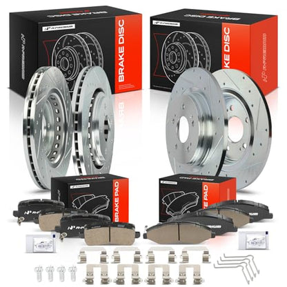 A-Premium Front and Rear Drilled Slotted Brake Rotors and Ceramic Pads Kit - style: 2018-2023 (Drilled & Slotted)