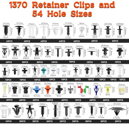 1501Pcs Car Retainer Clips & Plastic Fasteners Kit - 54 Sizes Auto Push Pin Rivets Set with Removal Tool, 10 Cable Ties, Sponge Cushions. 3-Layer Storage Box for Toyota Ford Honda (1501Pcs) - style: 1501pcs