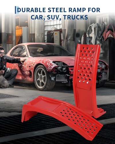 GarveeTech Heavy Duty Car Ramps Set 8000 LBS Auto Ramp Solid Steel Ramps, Pack of 2, Max Lift Height 8 inch (Red, Product Size 34.7" L x 11" W x 9" H)