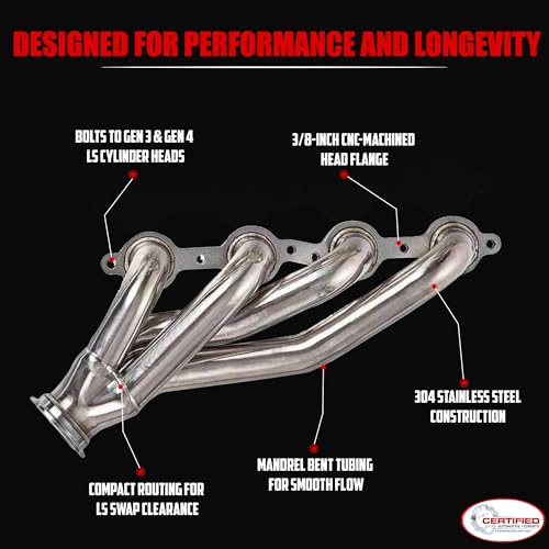 LS Swap Shorty Exhaust Headers V-Band Collectors with MLS Steel Gaskets and LS Header Bolts 304 Stainless Steel For LS Engine Swaps Only Fits 4.8L 5.3L 6.0L 6.2L LS1 LS2 LS3 LS6