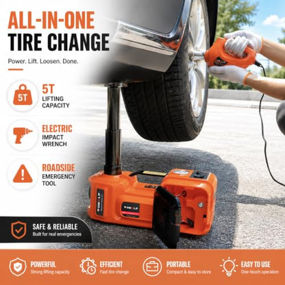 E-HEELP Electric Car Jack Kit 5 Ton 12V with Impact Wrench, 6.1-17.7 in