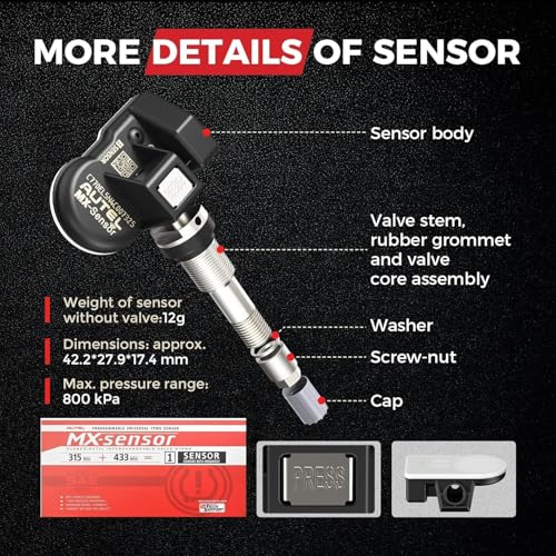 Autel Dual Frequency（315MHz+433MHz） Clamp-in OE-Level Universal Programmable MX-Sensor Metal Camp Stem