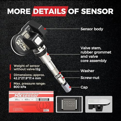 Autel Dual Frequency（315MHz+433MHz） Clamp-in OE-Level Universal Programmable MX-Sensor Metal Camp Stem