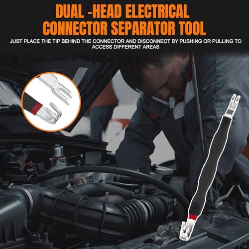Electrical Disconnect Pliers, Electrical Connector Separator Tool, 8 inch Automotive Electrical Disconnect Pliers for Cars, Locking Push Tab Plugs - style: Straight+Separator