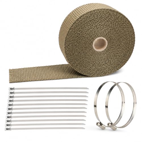 2" x 50' Titanium Exhaust Heat Wrap for Motorcycle Car,Fiberglass Exhaust Header Wrap Tape with Stainless Steel Locking Ties and Duct Clamps (Titanium) - color: Titanium, size: 2 in x 50 ft