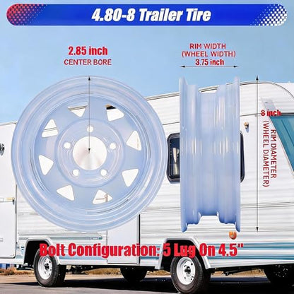 Garvee 2 Pack 4.80-8 4.80x8 480-8 Trailer Tires with 8 inch Rims, 5 Lug on 4.5 inch, Center Bore 2.85 inch, Multi-Function Utility Trailer Tire for Travel/Cargo/Boat/Horse/Farm/Lawn Mower - size: 4.80-8, style: 5 lug on 4.5"