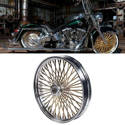 FatFlex Front Wheel for Harley Softail Slim Fat Boy 21” x 3.5” Gold - color: 21*3.5'', Chrome+Gold+Chrome