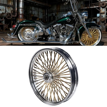 FatFlex Front Wheel for Harley Softail Slim Fat Boy 21” x 3.5” Gold - color: 21*3.5'', Chrome+Gold+Chrome