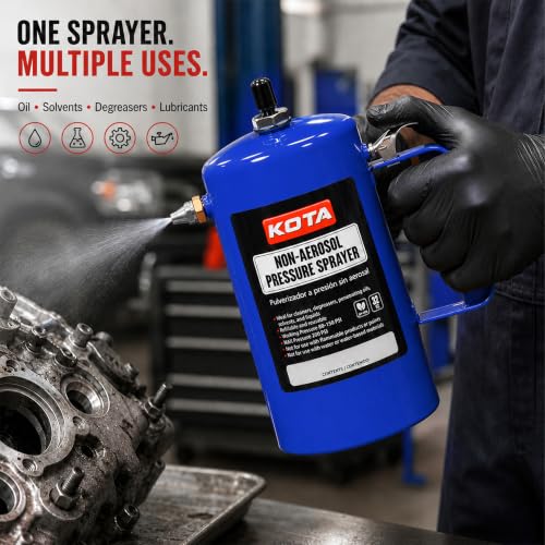 LAUCO Non Aerosol Pressure Sprayer - Refillable Pressurized Sprayer Bottle for Oil, Solvent, Degreasers, Lubricants - Rechargeable Steel Canister with Brass Nozzles, 32oz. (1, Blue) 69533 - color: Blue