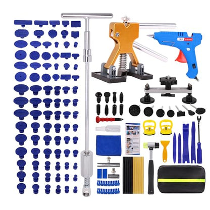Car Dent Puller Kit,148 PCS Dent Repair Tool,Paintless Dent Removal with Golden Lifter,Bridge Puller,Slide Hammer T-Bar,Suction Cup Dent Puller for Auto Body Dents,Repairing Big and Dents, Hail Damage - style: 148PCS