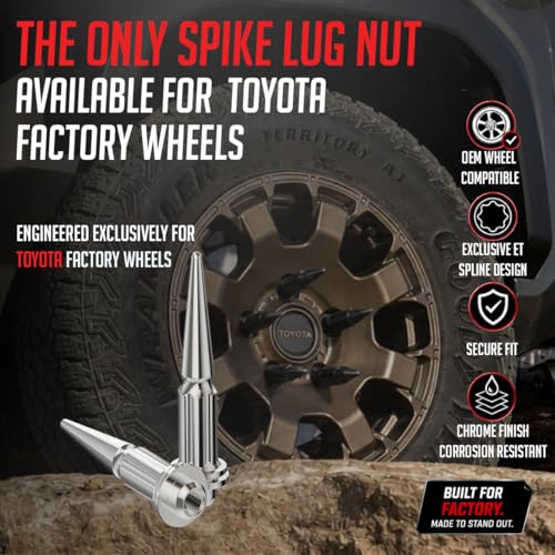 Wheel Accessories Parts 24 Pcs M12x1.5 12x1.5 Thread ET Spline Spike 4.75" Long Black Truck Spline Hex Fits Toyota Tacoma - color: Black, size: 24 Pack Spike, style: Toyota Tacoma 4Runner 2005-23