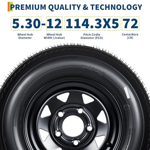Garvee 2-Pack 5.30-12 5.30x12 530-12 Trailer Tires with 12" Rims, 5 Lug on 4.5" Bolt Pattern, 6PR Load Range C, Heavy Duty 5.30x12 5.3-12 Tires for Utility, Boat, Camper, Cargo Trailers - size: 5.30-12