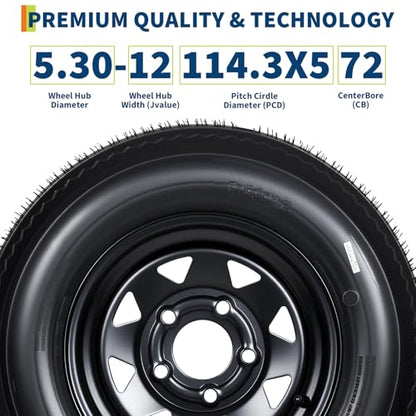Garvee 2-Pack 5.30-12 5.30x12 530-12 Trailer Tires with 12" Rims, 5 Lug on 4.5" Bolt Pattern, 6PR Load Range C, Heavy Duty 5.30x12 5.3-12 Tires for Utility, Boat, Camper, Cargo Trailers - size: 5.30-12