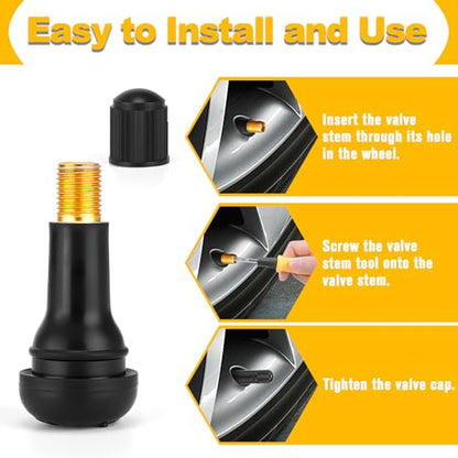 TR413 Valve Stems, Rubber Snap-in Valve Stems, Car Tire Valve Stem for 0.453 inch Rim Holes on Standard Vehicle Tires (200 Pcs)