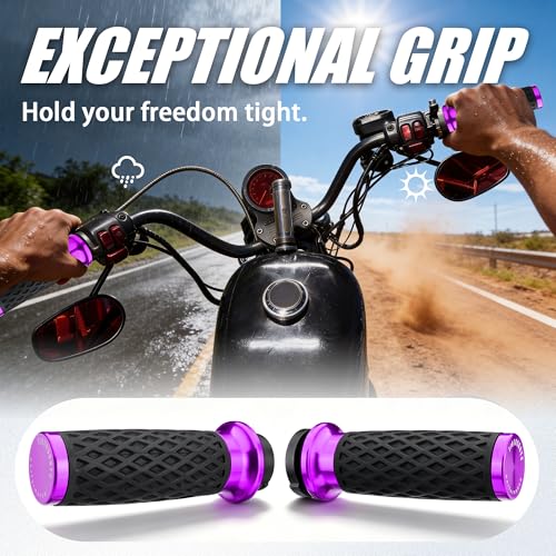 Purple 1" Silicone Cable Throttle Grips with End Cap for Harley - color: Purple