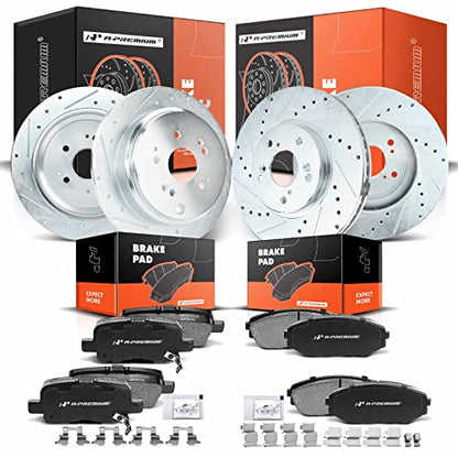 A-Premium Front and Rear Drilled Slotted Brake Rotors and Ceramic Pads Kit - style: 2002-2004 (Drilled & Slotted)