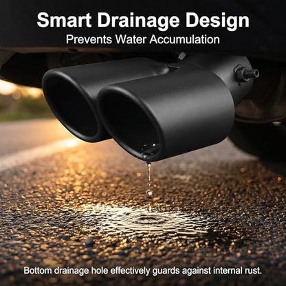 Dual Exhaust Tip, 2.5" Inlet Exhaust Dual Tailpipe, Stainless Bending Pipe Muffler Tip with Beveled Ends with Bolt, Tail Modification Accessory for Cars Trucks (Black)