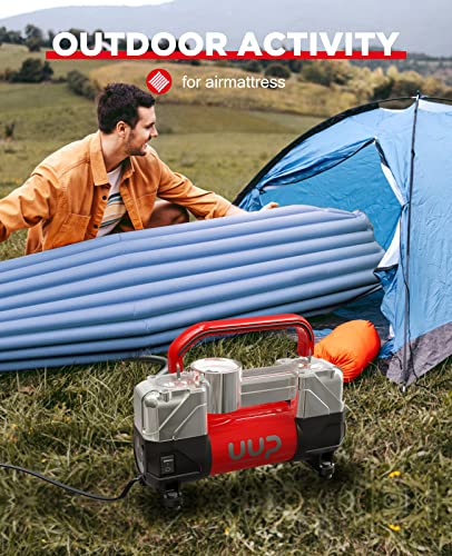 UUP Portable 12V Air Compressor, 150 PSI Tire Inflator with Dual Cylinders - color: Red
