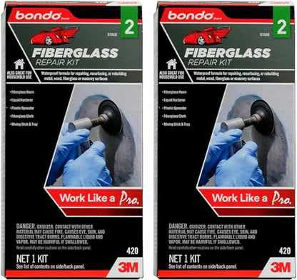 3M Bondo Fiberglass Resin Repair Kit, 00420, 0.45 Pint Each (Pack of 2) – All-in-One DIY Waterproof Multi-Surface Repair Solution for Automotive, Marine & Home Use - size: Pack of 2