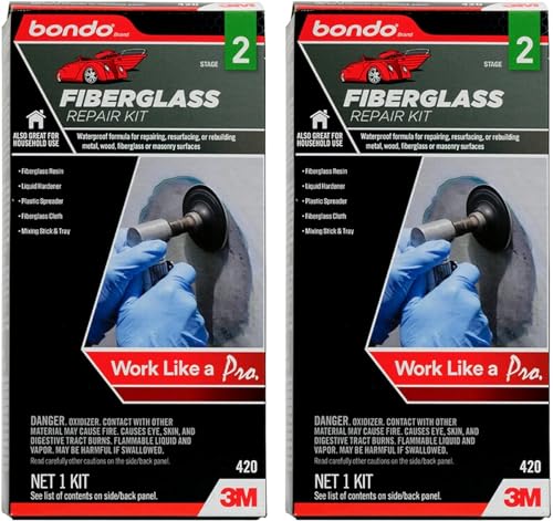 3M Bondo Fiberglass Resin Repair Kit, 00420, 0.45 Pint Each (Pack of 2) – All-in-One DIY Waterproof Multi-Surface Repair Solution for Automotive, Marine & Home Use - size: Pack of 2