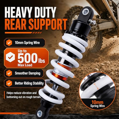 255mm 10” Rear Shock Absorber, 10mm Mounting Hole Heavy Duty Spring Shock for Selected 50cc–125cc Dirt Bike Pit Bike ATV Quad Go Kart, Mini Electric Dirt Bike, Coolster TaoTao Apollo SSR
