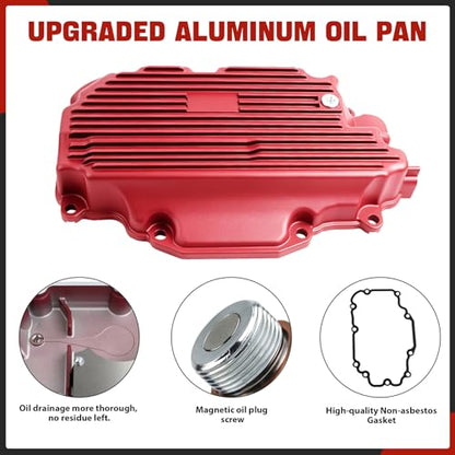 Upgraded 264-863 Red spray paint Aluminum Engine Oil Pan with Magnetic Drain Plug & Gasket Compatible with Q50 2016 2017 2018 2019 2020 2021 3.0L AWD, Q60 2017-2021 3.0L AWD