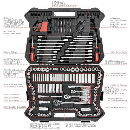 STARWORK TRUE MECHANIC 303-Piece Mechanics Tool Set and Socket Set, 1/4", 3/8", 1/2" Drive, Professional, SAE/Metric - color: Black