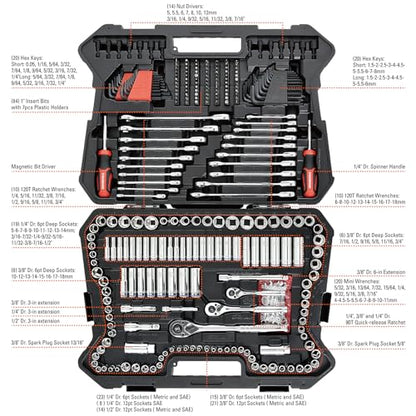 STARWORK TRUE MECHANIC 303-Piece Mechanics Tool Set and Socket Set, 1/4", 3/8", 1/2" Drive, Professional, SAE/Metric - color: Black