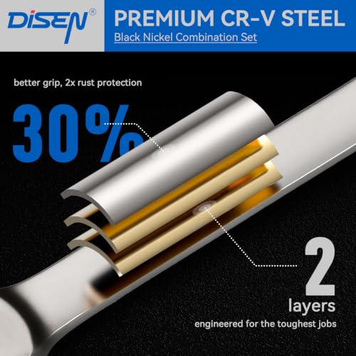 DISEN Ratcheting Wrenches Set 90 Tooth Fixd-Head with Nickel Plating 26 Pcs - size: 26 MM&IN