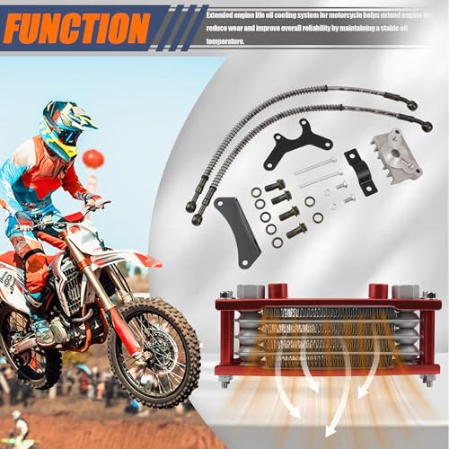 Motorcycle Oil Cooler,Engine Cooling Radiator Compatible with 50cc 70cc 90cc 110cc 125cc 140cc ATV Go Kart Off Road-Red - color: Red