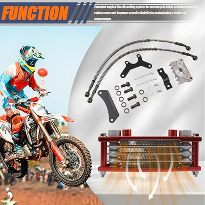 Motorcycle Oil Cooler,Engine Cooling Radiator Compatible with 50cc 70cc 90cc 110cc 125cc 140cc ATV Go Kart Off Road-Red - color: Red