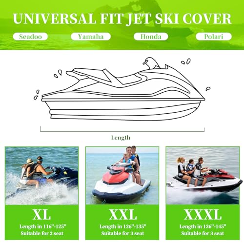 COVERVIN Jet Ski Cover, Jetski Covers 2-3 Seater Waterproof UV Resistant Jetski Cover with Air Vent & Windproof Buckles, All Weather Universal for Yamaha Seadoo Lengths 136" to 145" (Black&Gray) - color: Black&Gray, size: Lengths 136" to 145"