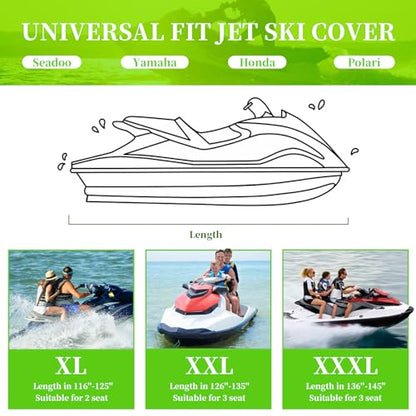 COVERVIN Jet Ski Cover, Jetski Covers 2-3 Seater Waterproof UV Resistant Jetski Cover with Air Vent & Windproof Buckles, All Weather Universal for Yamaha Seadoo Lengths 136" to 145" (Black&Gray) - color: Black&Gray, size: Lengths 136" to 145"