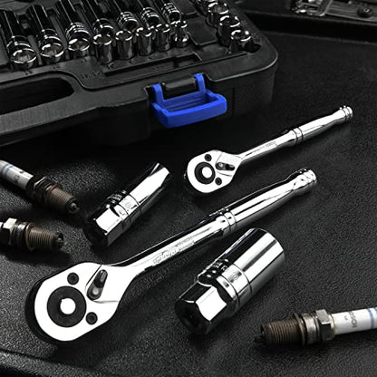 EPAuto 69 Pieces 1/4-Inch & 3/8-Inch Drive Socket Set, Pear Head Ratchet - size: 69 Pieces