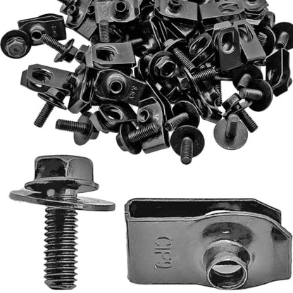 100PCS M6-1.0 Body Bolts & U Nuts Kits for Engine Cover Bumper Fender Liner, Metal Rust-Resistant Automotive Body Screws Clips (50 Sets), Black - color: Black